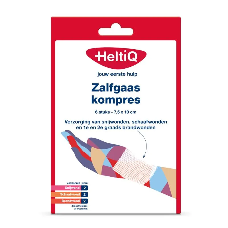 HeltiQ Zalfgaaskompres 7.5 x 10 cm (6 stuks)