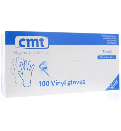 Cmt Onderzoekshandschoen vinyl wit poedervrij S (100 stuks)