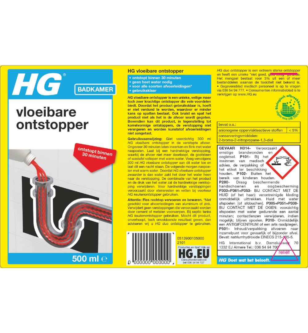 Hg Vloeibare Ontstopper (500 ml)