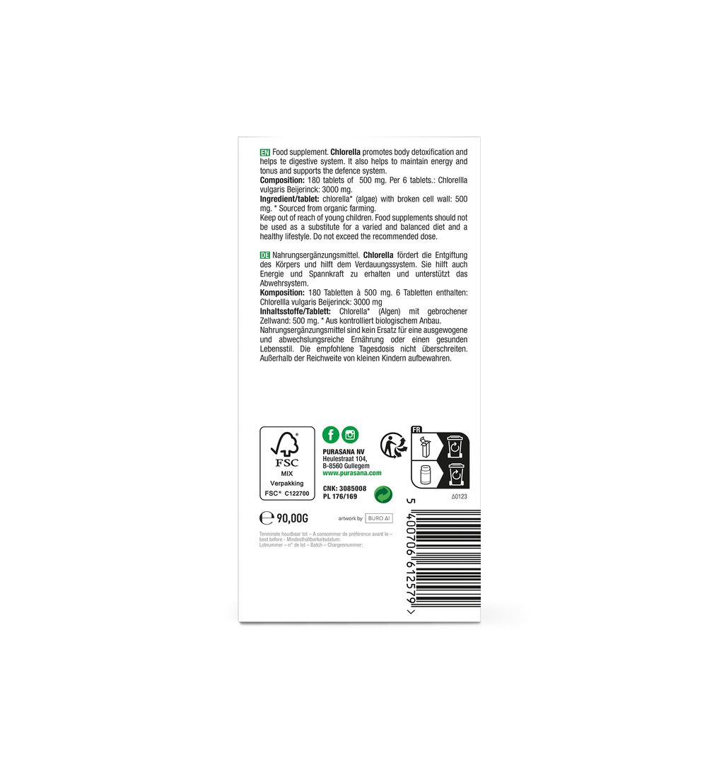 Purasana Chlorella Vegan Bio (180 tabletten) - image 3