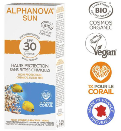 Alphanova Sun Sun creme SPF30 bij zonne allergie en waterproof (50 gr)