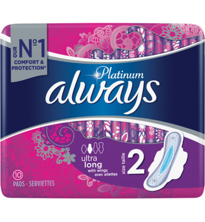 Always Maandverband platinum long vleugels mt 2 (10 stuks)