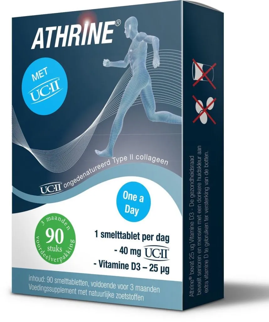 Athrine Smelttablet UC-11 + Vitamine D3 (90 tabletten)
