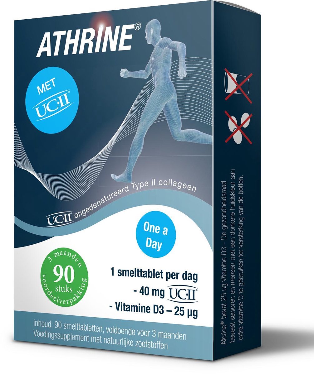 Athrine Smelttablet UC-11 + Vitamine D3 (90 tabletten)