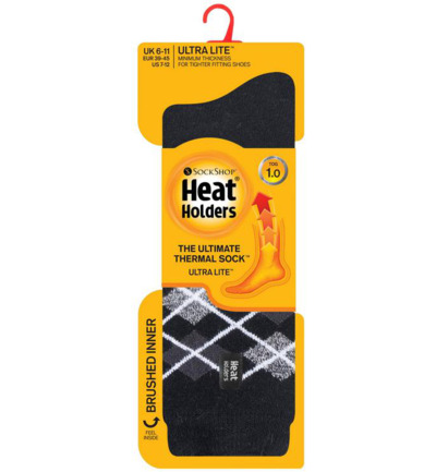 Heat Holders Mens ultra lite socks argyle maat 6-11 black (1 paar)