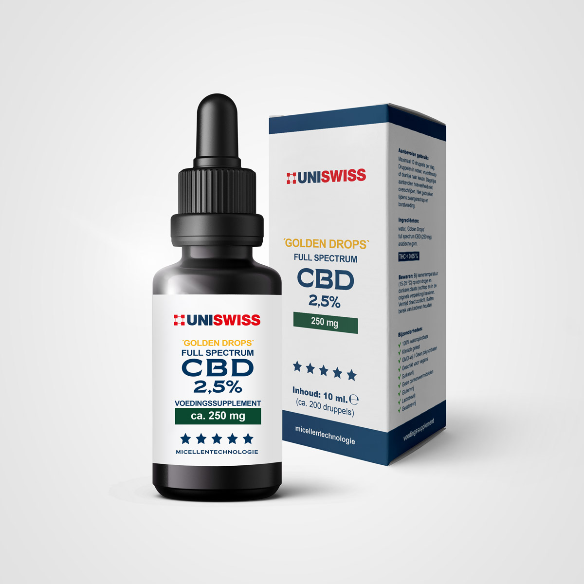Uni Swiss CBD-Full Spectrum Gold Druppels 2.5% (10 ml)