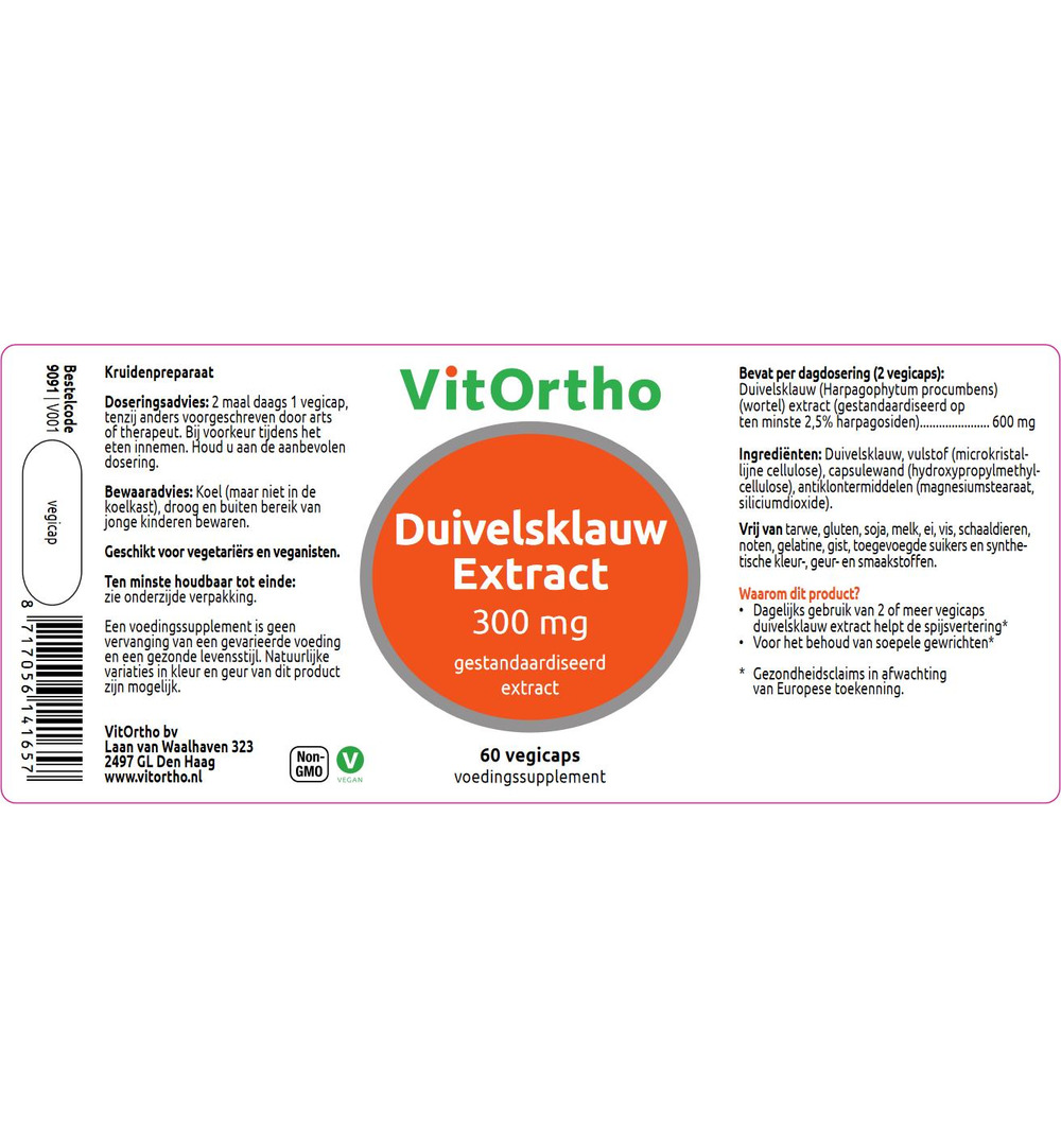VitOrtho Duivelsklauw extract 300mg (60 vega capsules)