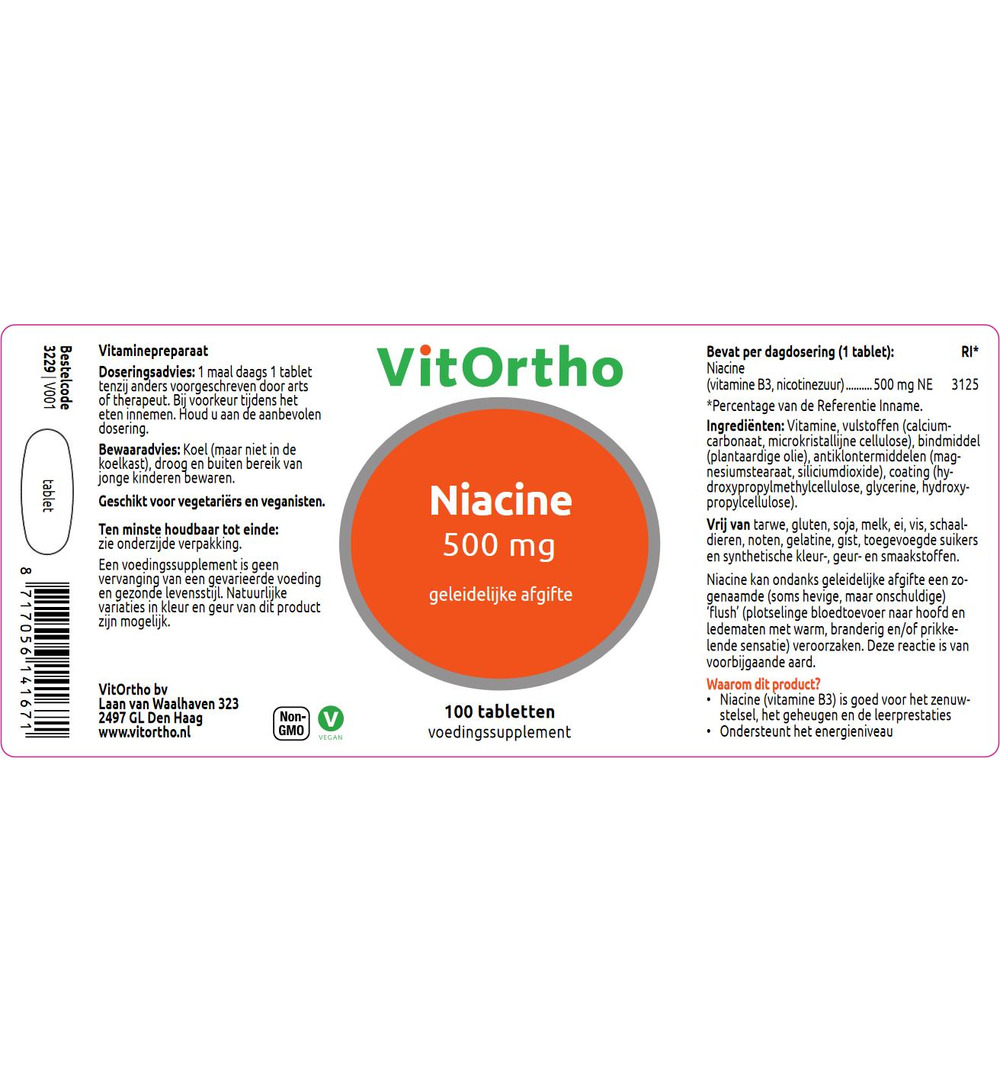 VitOrtho Niacine 500mg (100 tabletten)