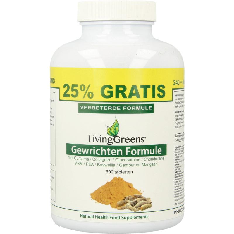 LivingGreens Gewrichten formule curcuma & c ollageen complex (300 tabletten)