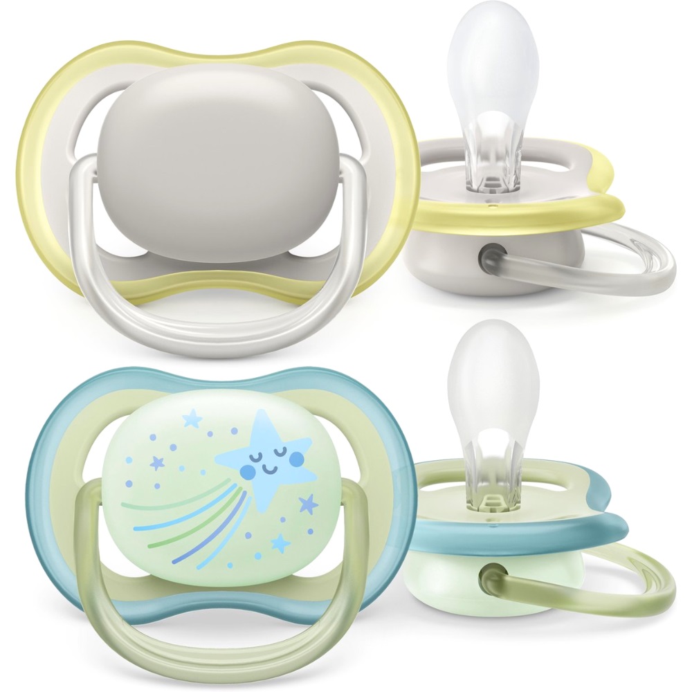 Avent Fopspeen 0-6M Ultra Air Day And Night Grijs/Groen Ster (2 stuks)