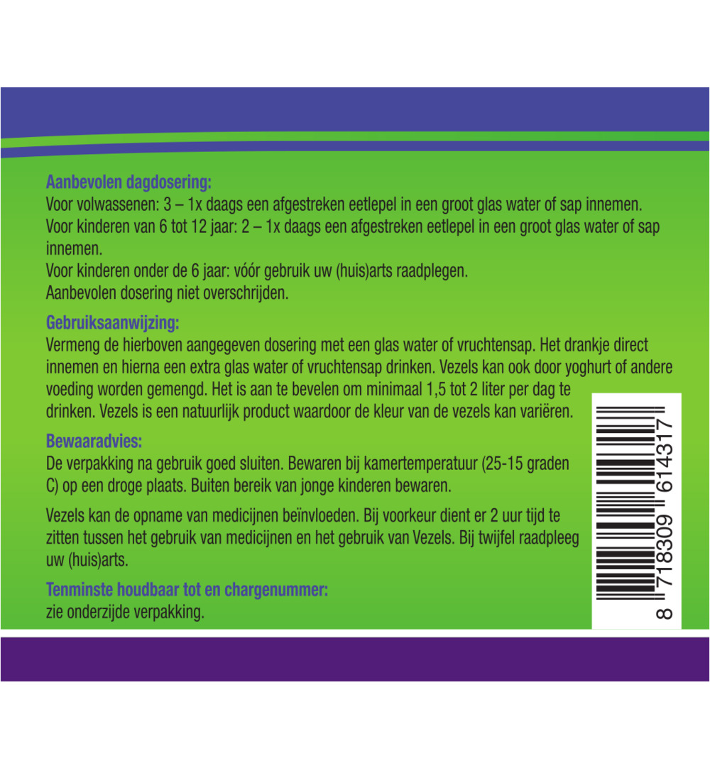 Vezels Vezels Naturel Psylliumvezels En Inulinevezels (300 gr) - image 3