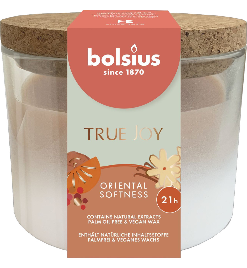 Bolsius True Joy geurglas met kurk 66/83 Oriental Softness (1 stuk)