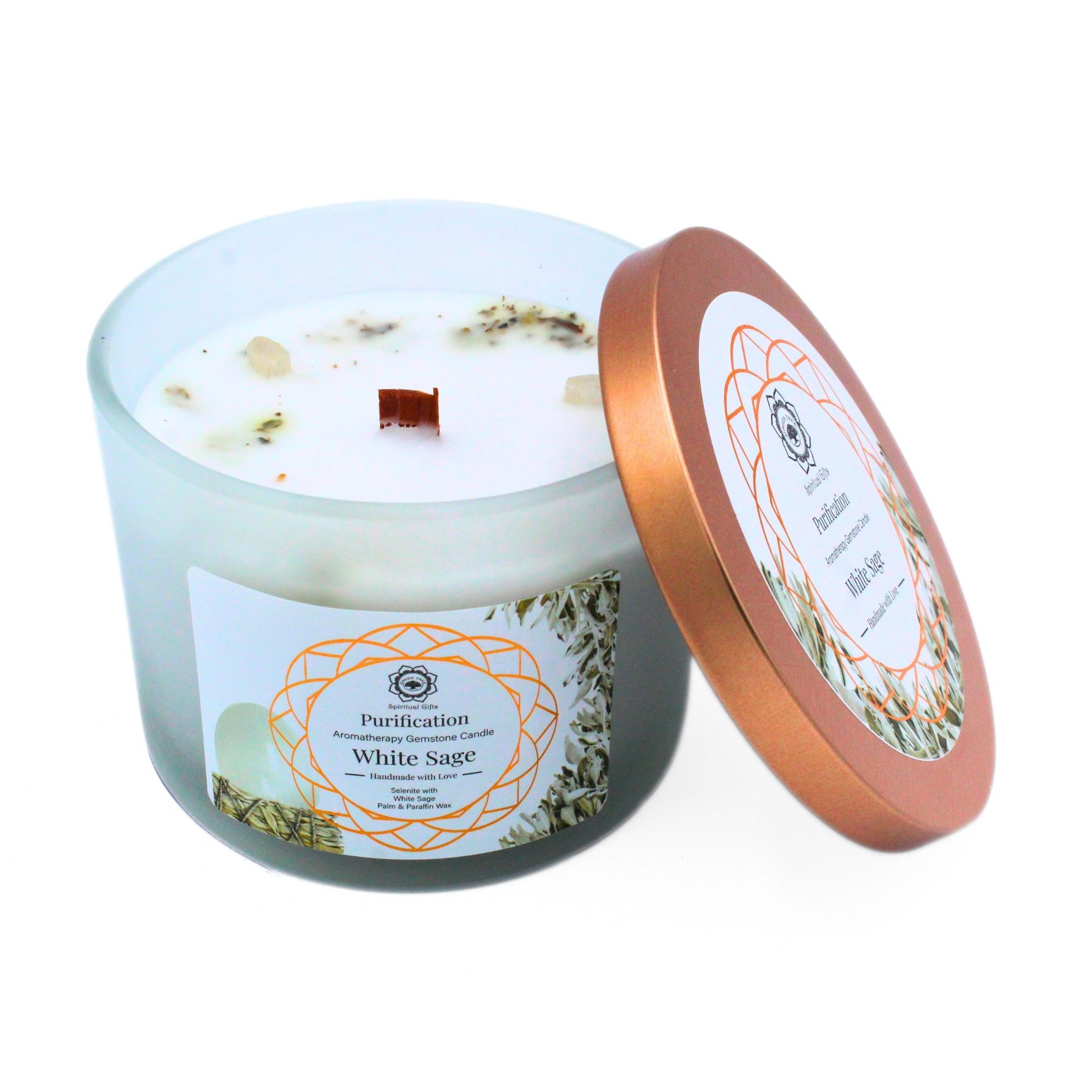 Green Tree Gemstone Candle Purification White Sage (256 gr)