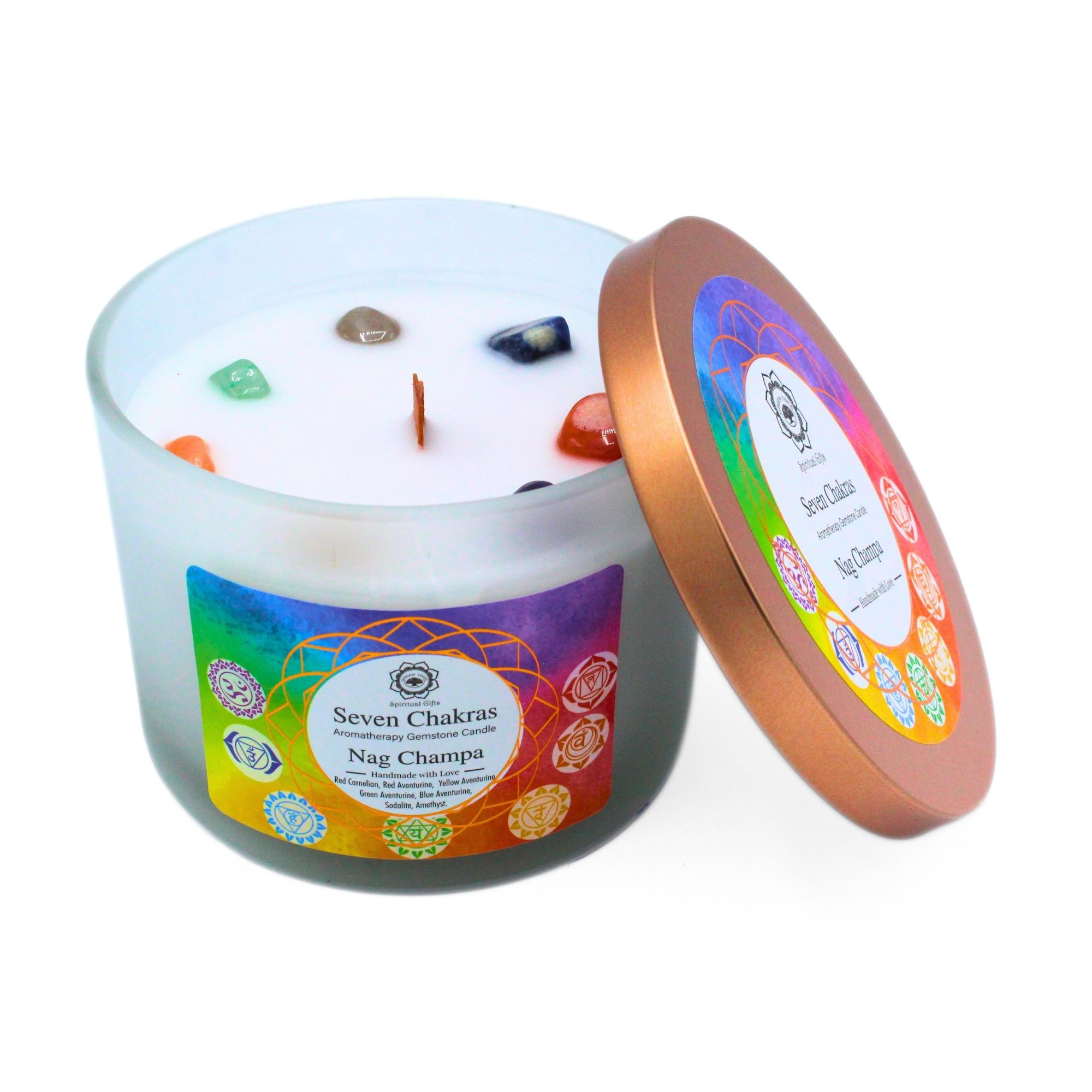 Green Tree Gemstone Candle Seven Chakras Nag Champa (256 gr)