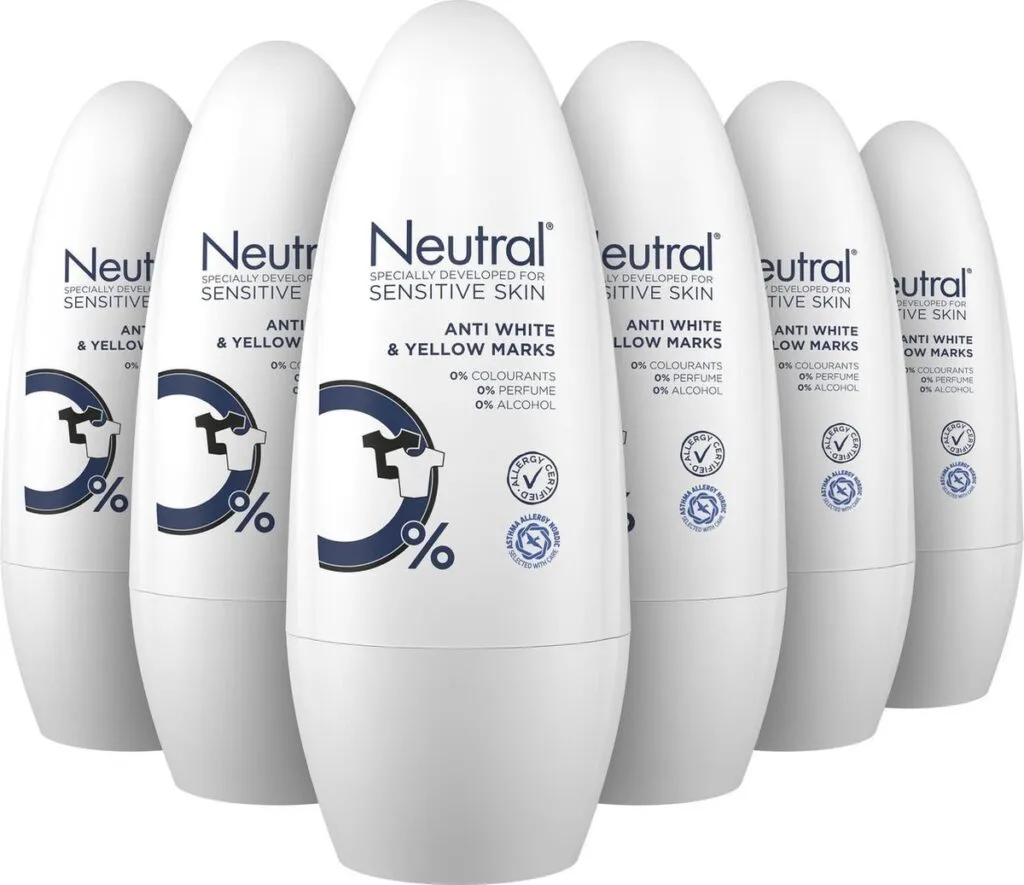 6x Neutral Deodorant Roll-On 0% Anti White&Yellow Marks (50 ml)