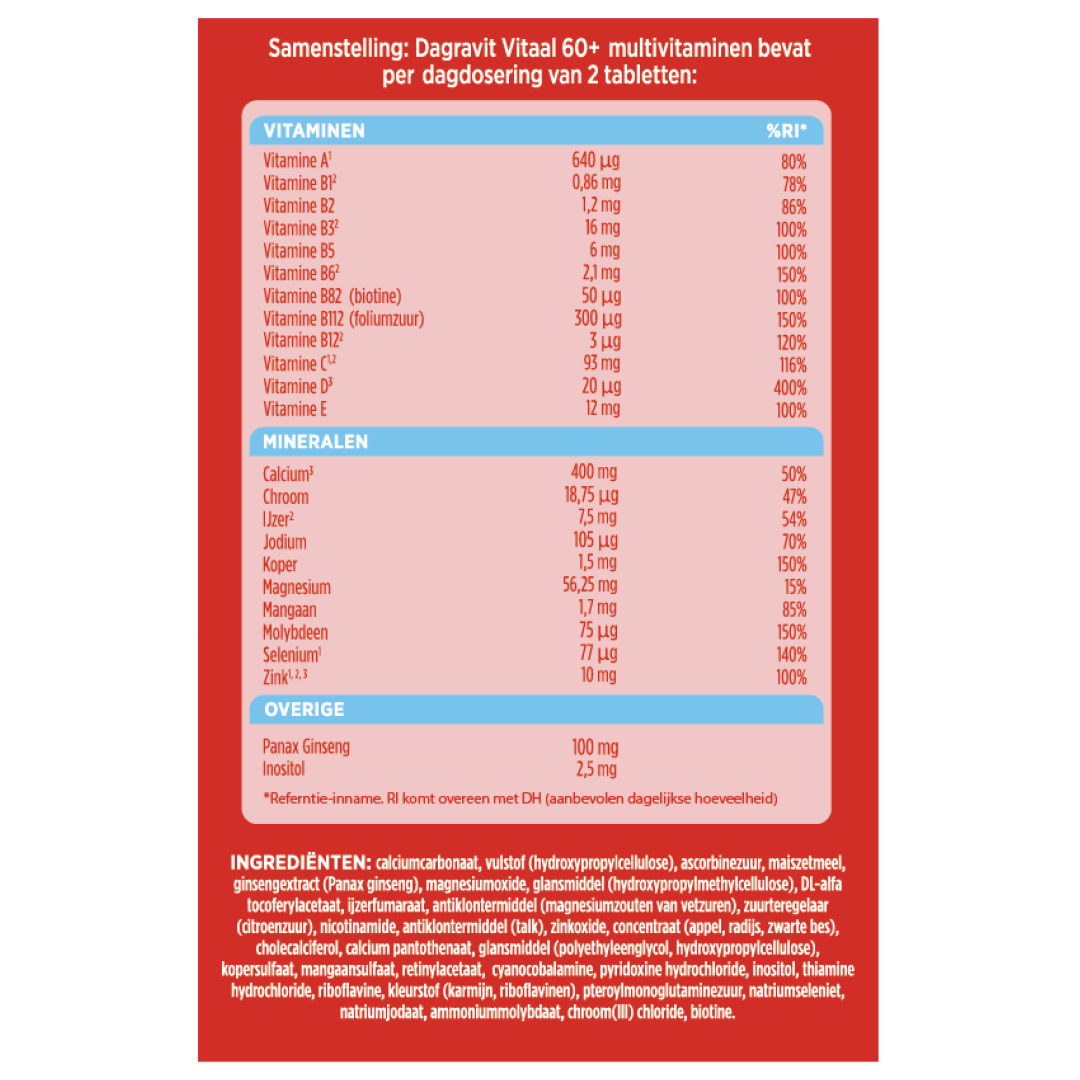 Dagravit Totaal 30 Vitaal 60+ Multivitaminen (60 tabletten) - image 5