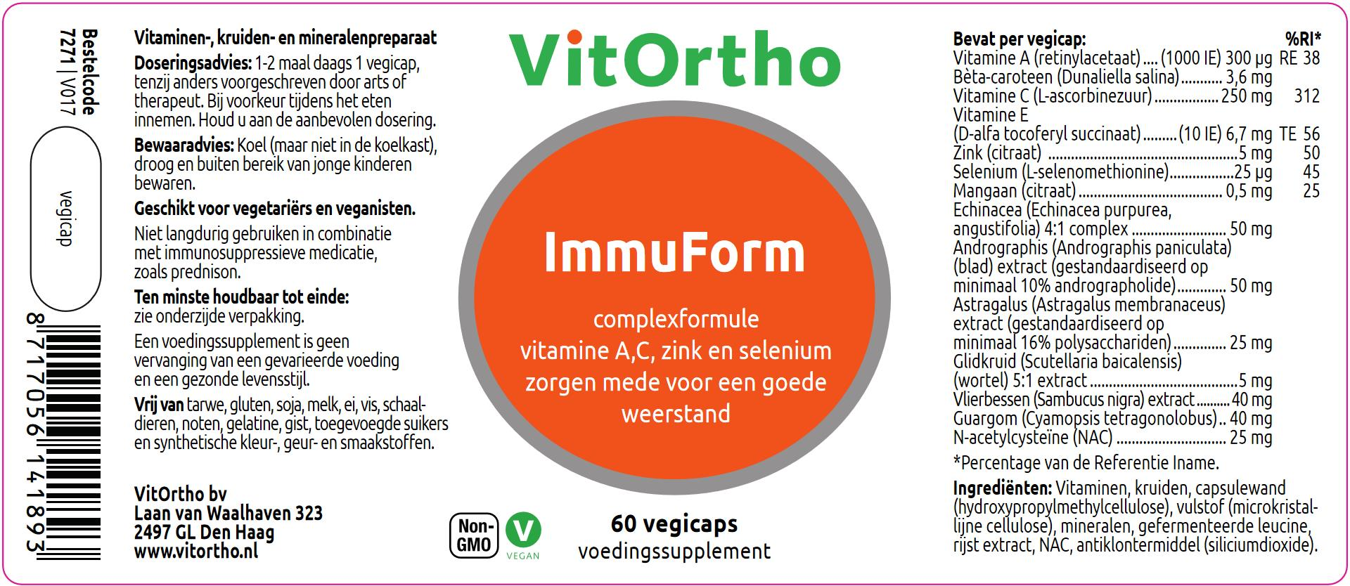 VitOrtho ImmuForm vh weerstand formule (60 capsules)