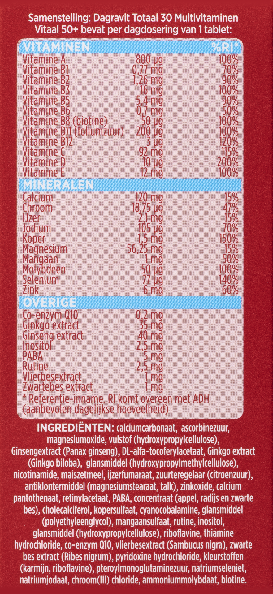 Dagravit Totaal 30 Vitaal 50+ Multivitaminen (100 tabletten) - image 5