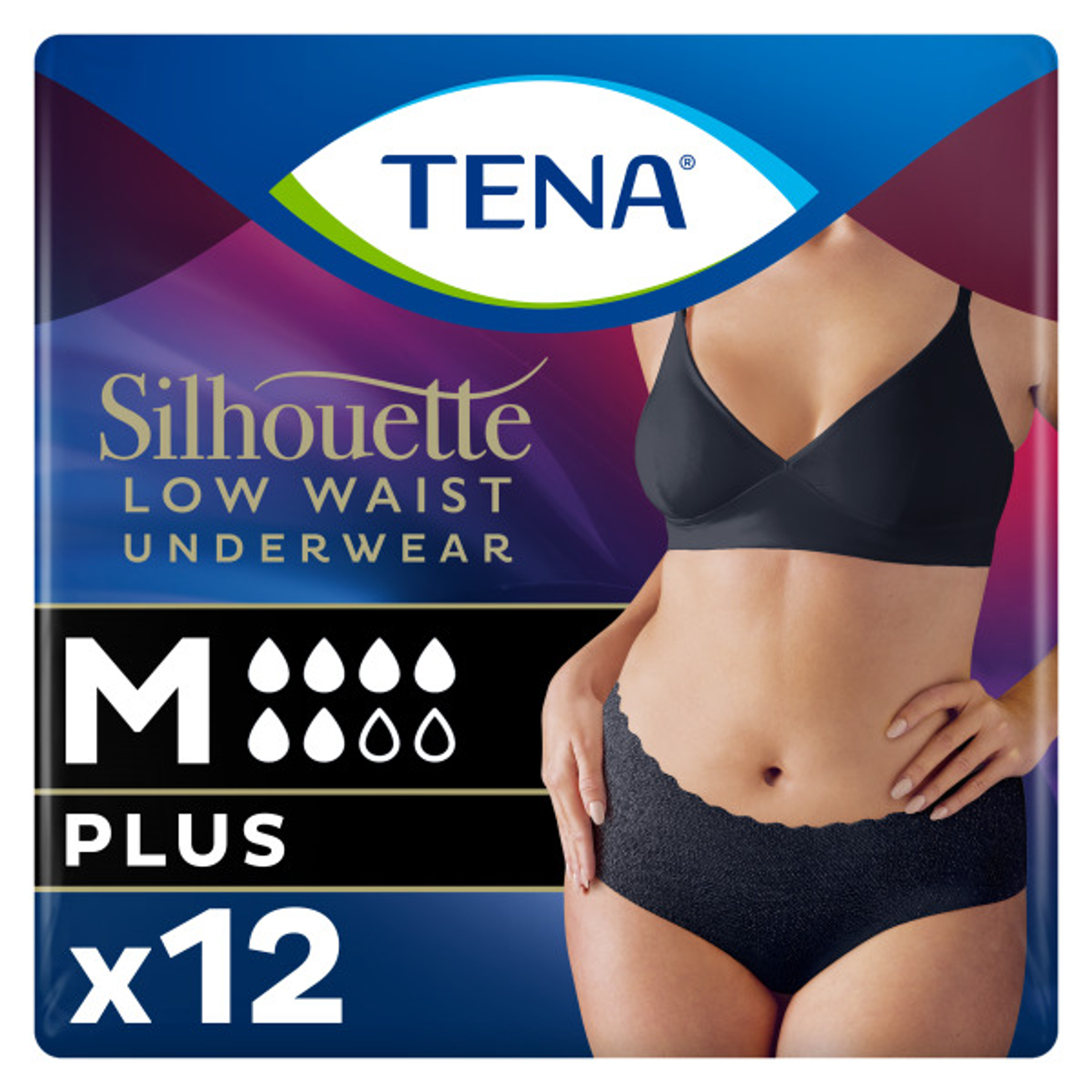 Tena Silhouette Plus Noir - Lage Taille M (12 stuks)