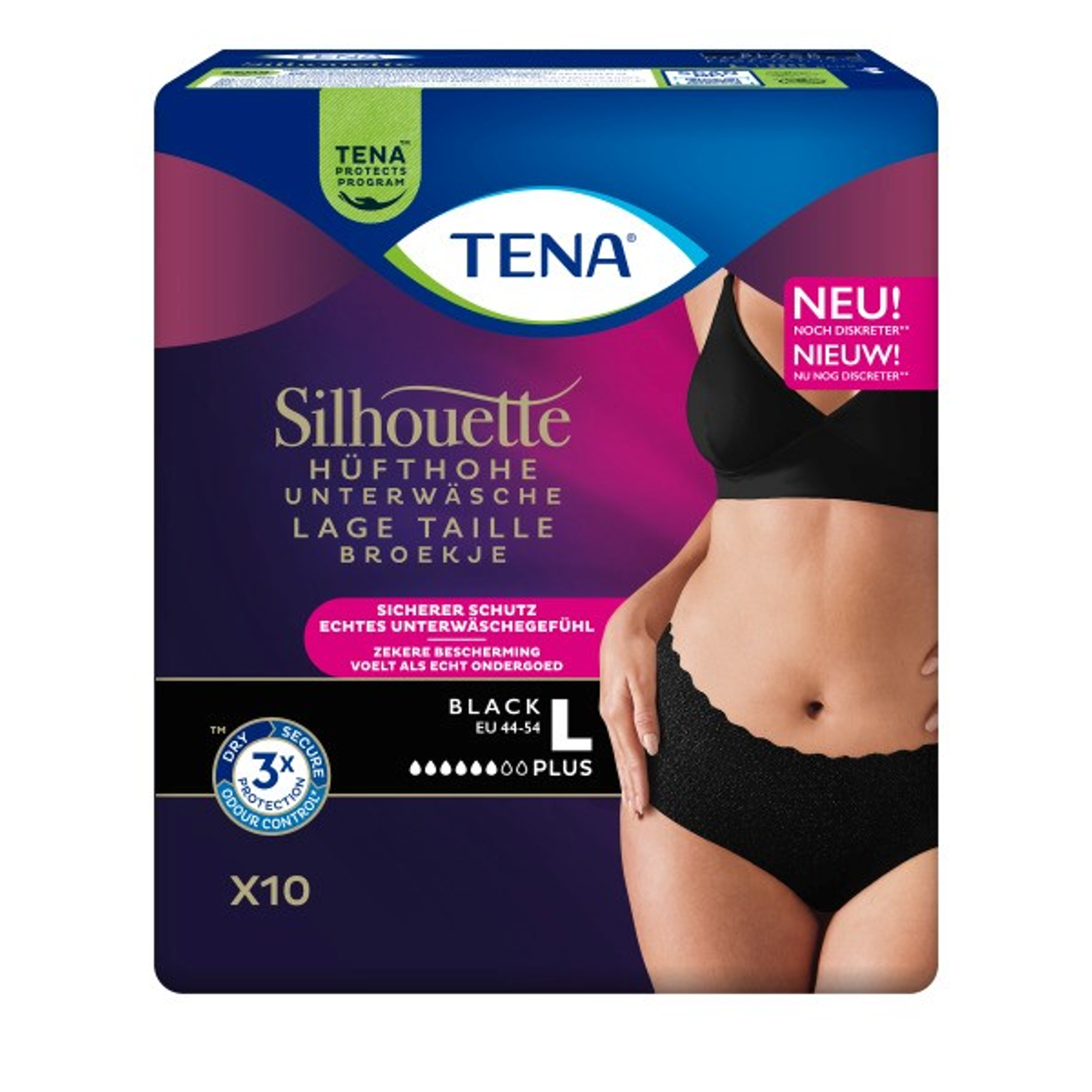Tena Silhouette Plus Noir - Lage Taille L (10 stuks)