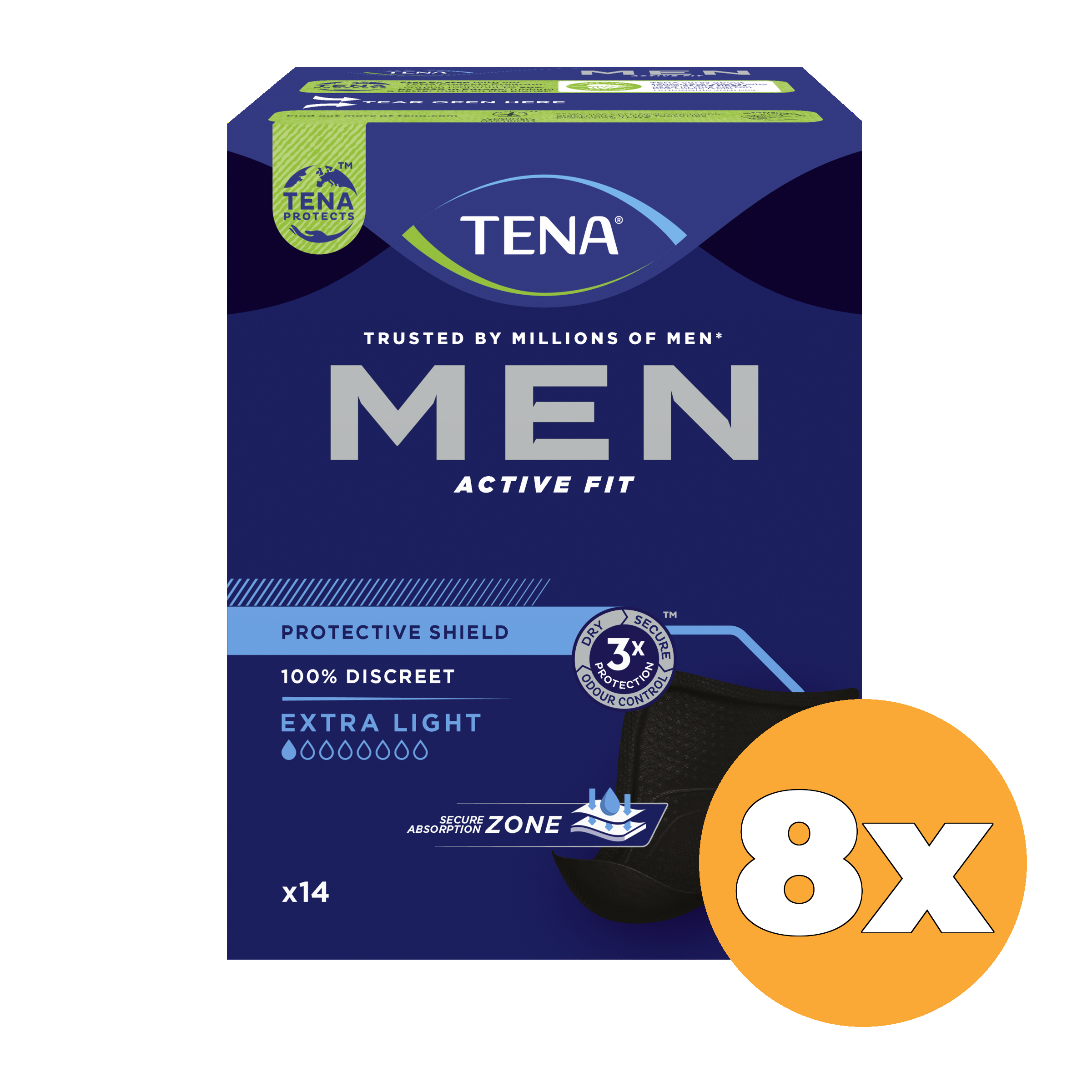 8x Tena Men Active Fit Extra Light (14 stuks)