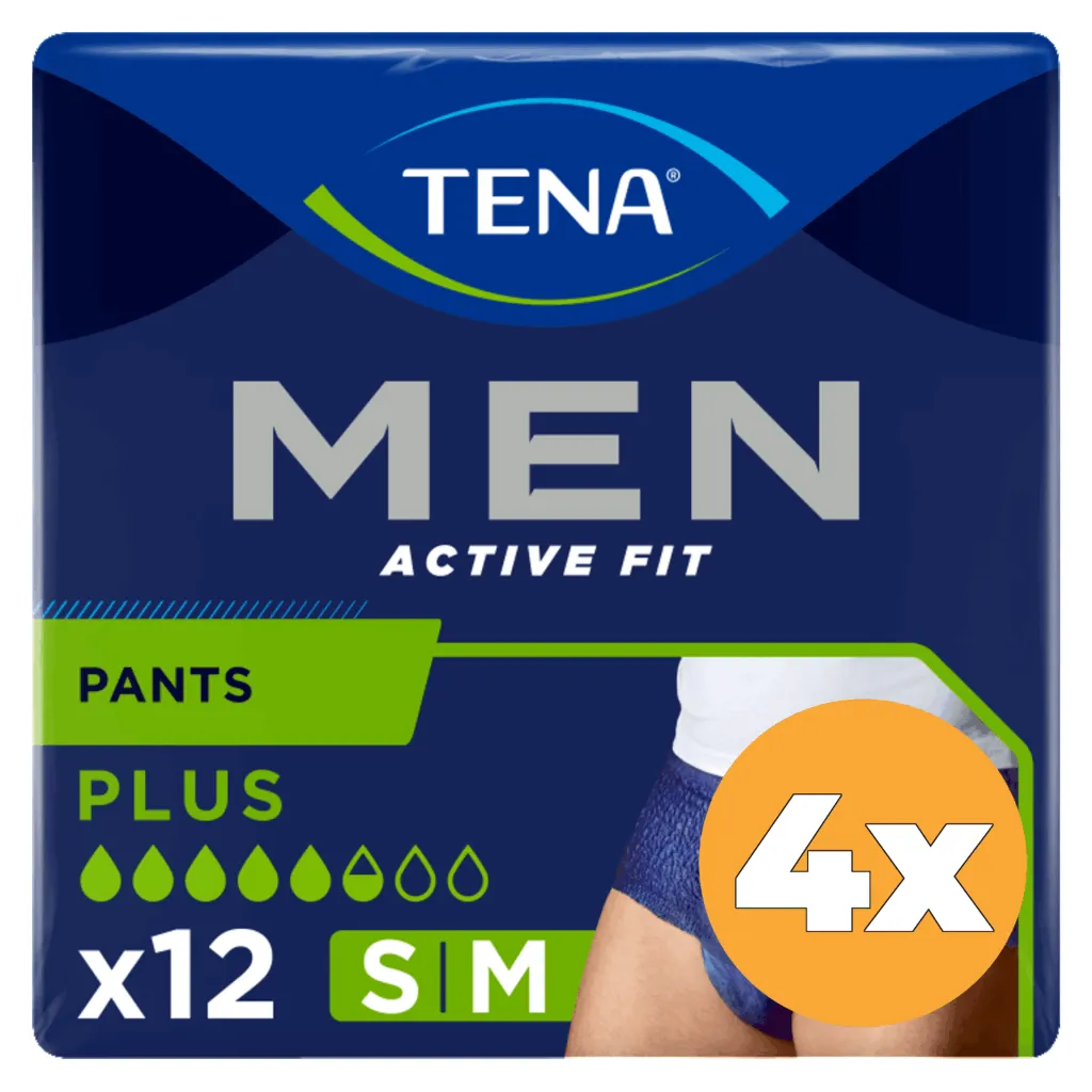 4x Tena Men Men Active Fit Pants+ Small/Medium (12 stuks)