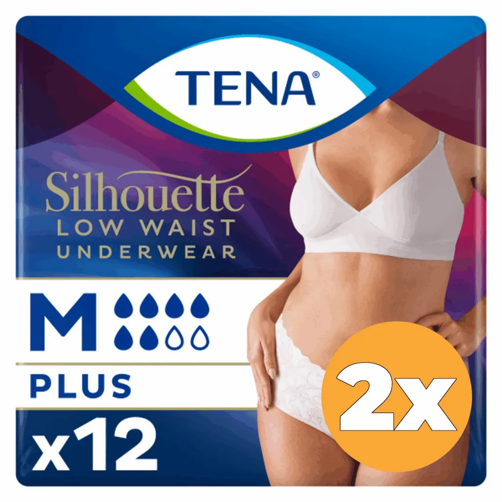 2x Tena Silhouette Plus Blanc - Lage Taille M (12 stuks)