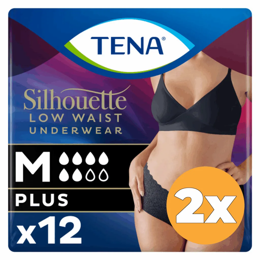 2x Tena Silhouette Plus Noir - Lage Taille M (12 stuks)