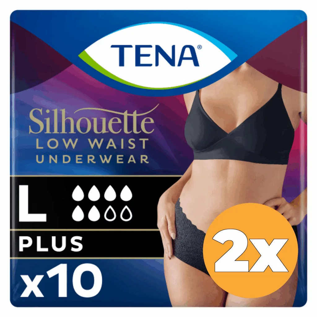 2x Tena Silhouette Plus Noir - Lage Taille L (10 stuks)