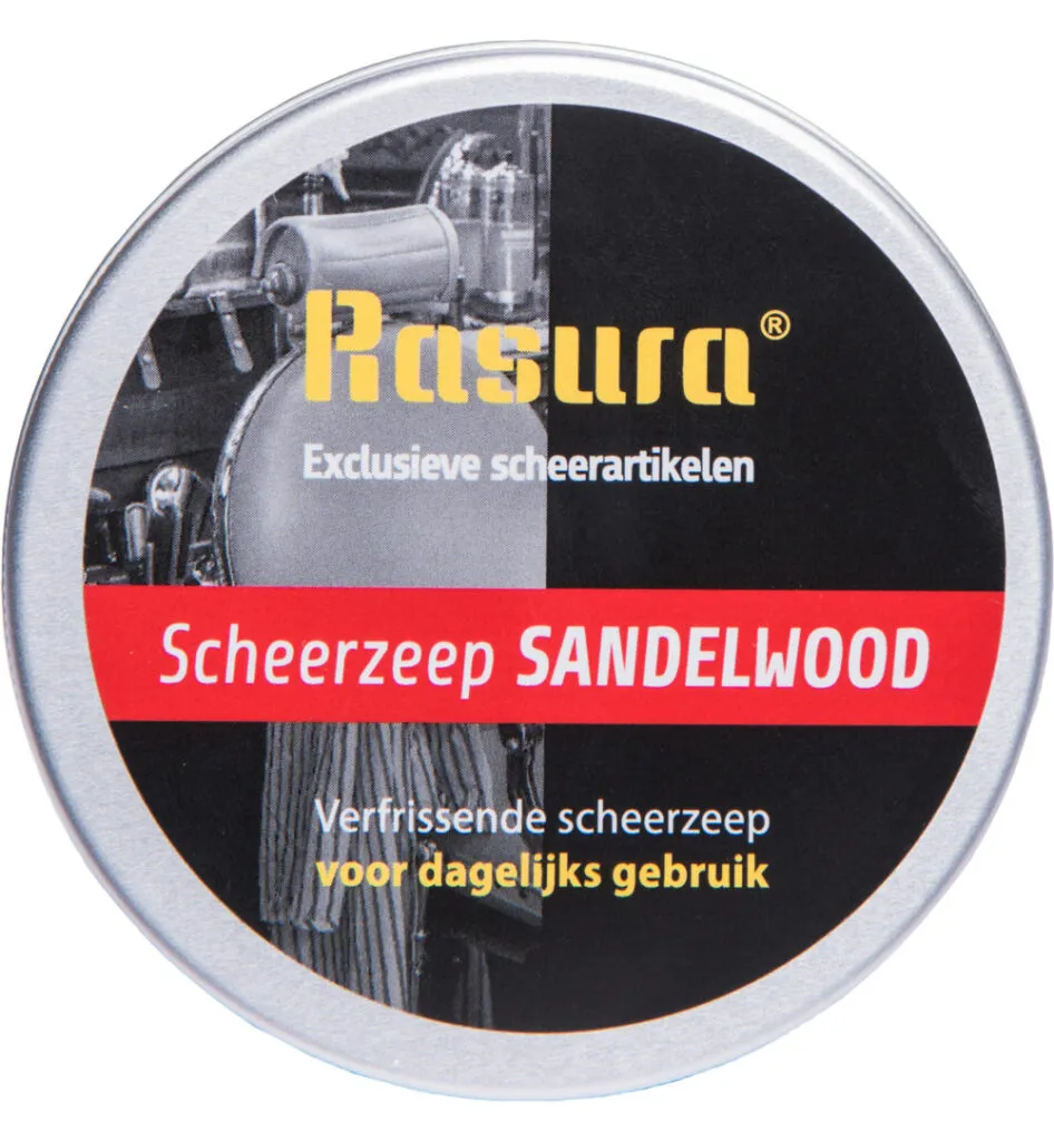 Rasura Scheerzeep sandelwood in blik (1 stuk)