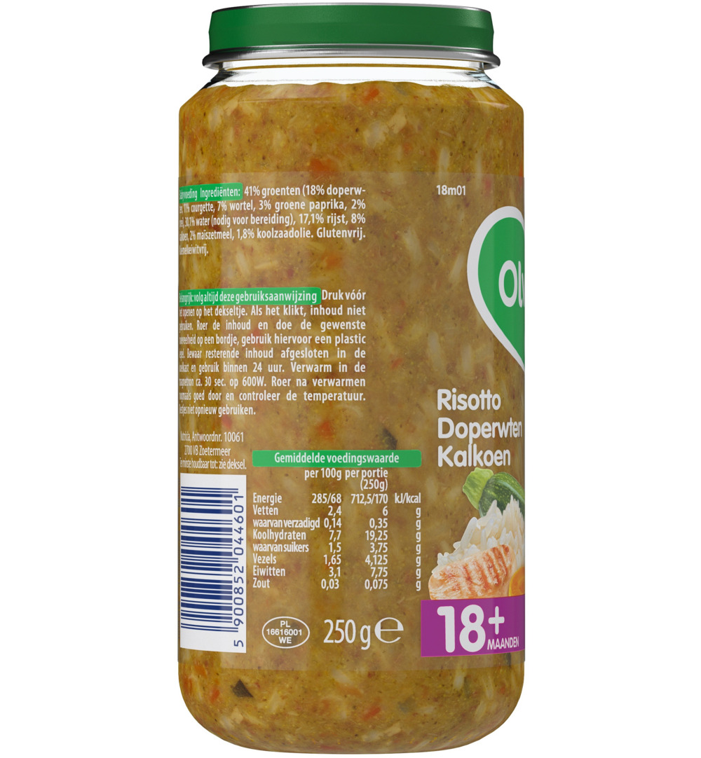 Olvarit Risotto doperwten kalkoen 18M01 (250 gr) - image 3