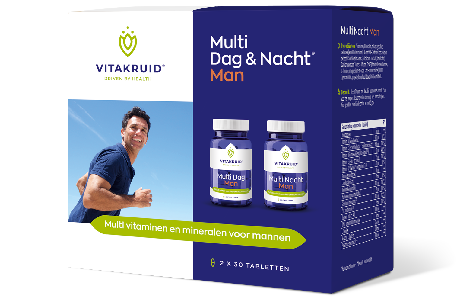 Vitakruid Multi Dag & Nacht Man 100% Vegan (2 X 30 tabletten)
