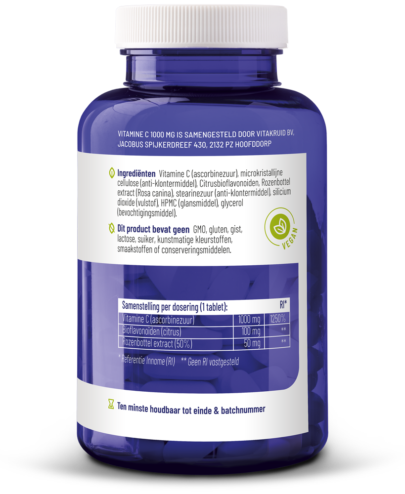 Vitakruid Vitamine C 1000 Met Bioflavonoïden & Rozenbottel (180 tabletten) - image 2