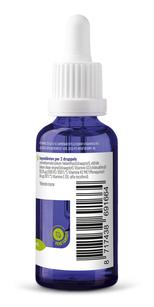 Vitakruid Vitamine D3 & K2 (Menaq7®) Met Druppelpipet (30 ml)