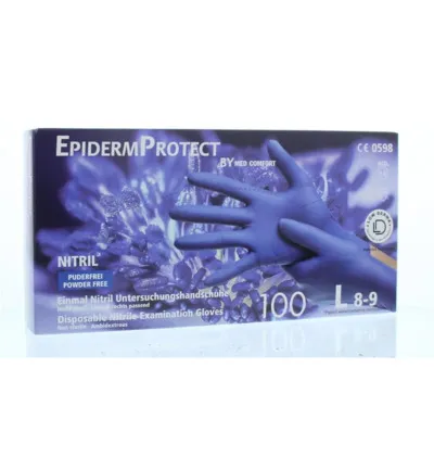 Epidermprotect Nitriel onderzoekhandschoen poedervrij L blauw (100 stuks)