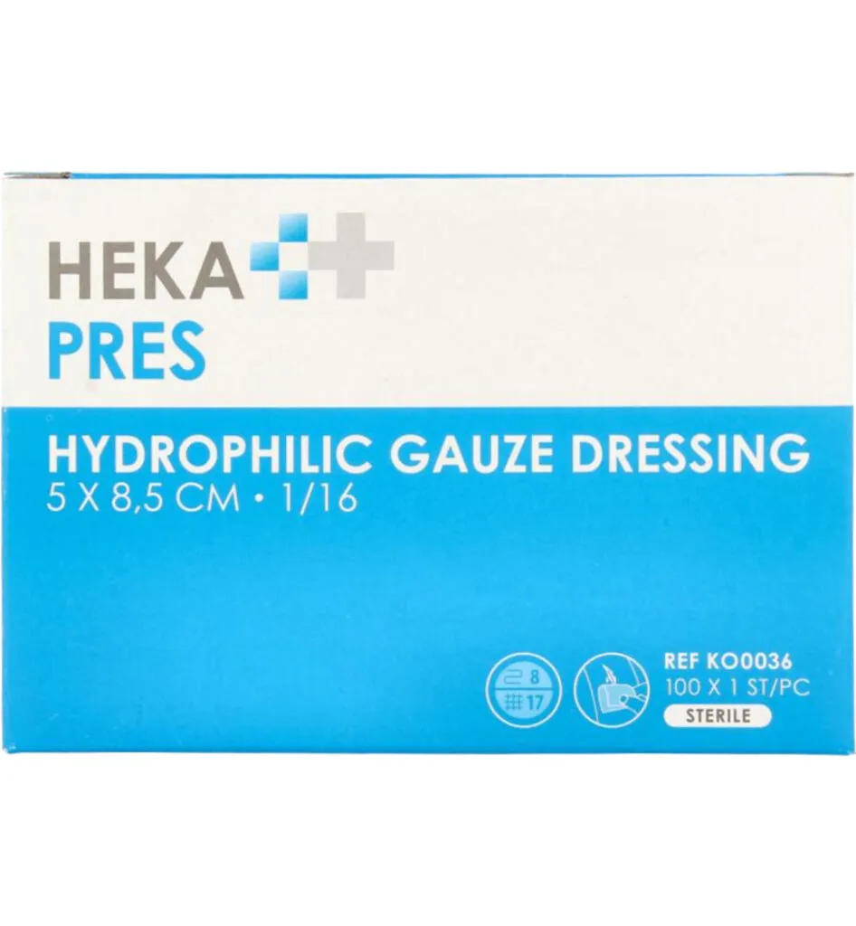 Hekapres Gaaskompres hydrofiel 5 x 8.5 (100 stuks)