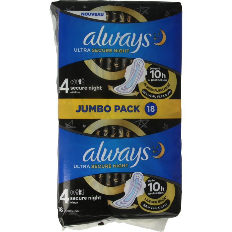 Always Maandverband ultra secure nacht (18 stuks)
