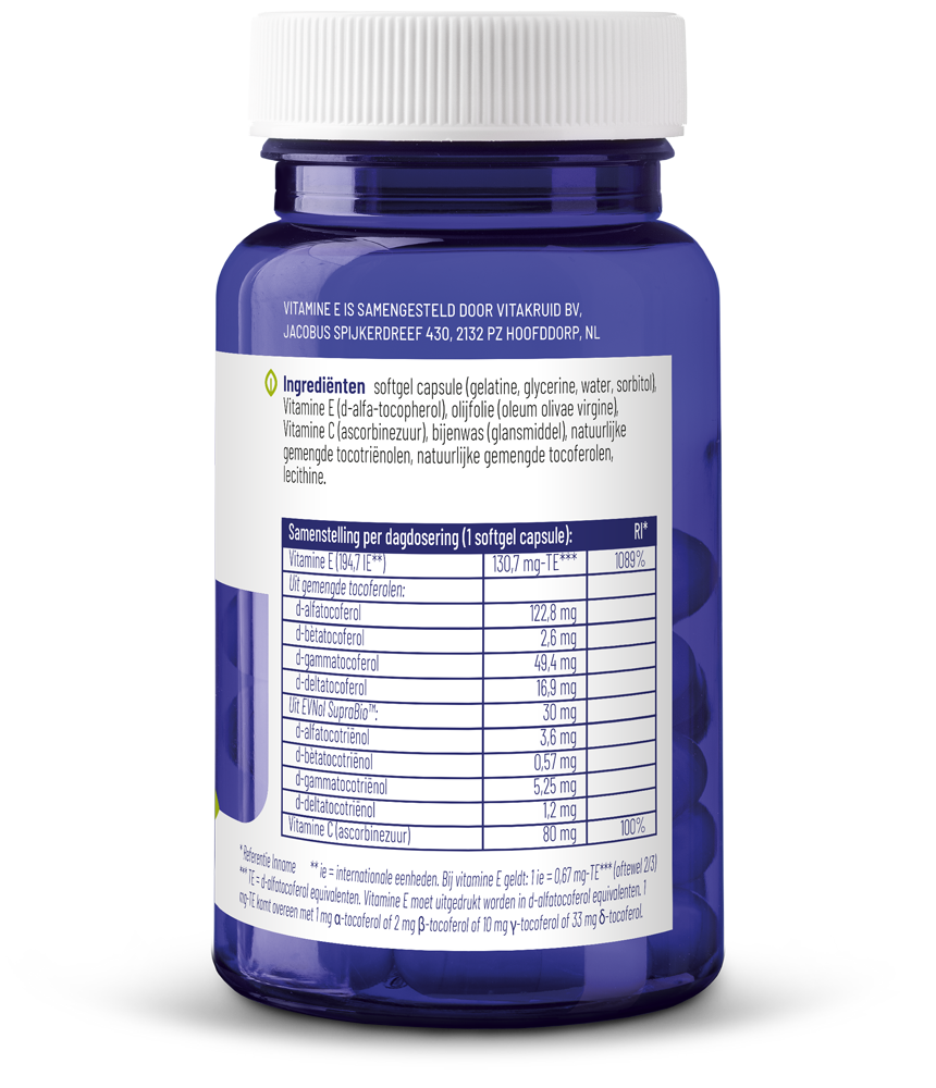 Vitakruid Vitamine E Complex 8 Tocoferolen En -Triënolen (60 softgels) - image 2