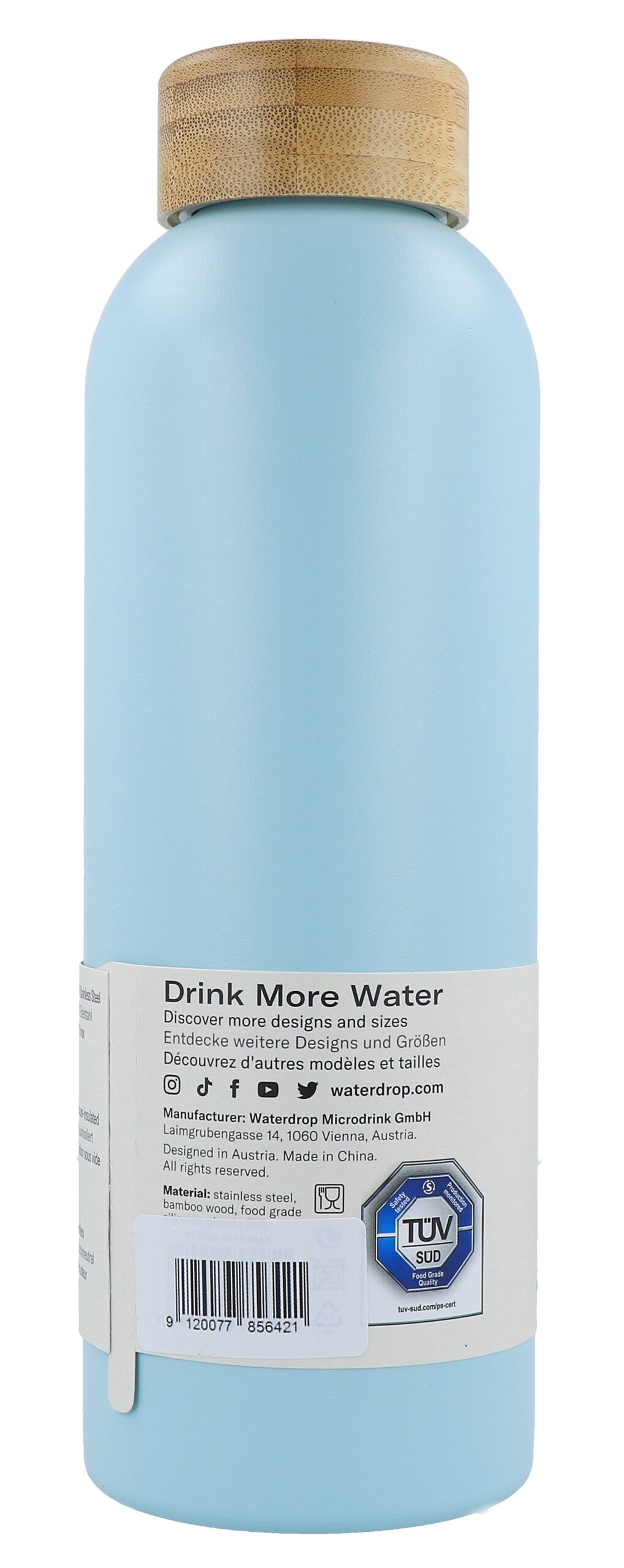 Waterdrop Drinkfles Roestvrijstaal Pastel Turquoise Matt (600 ml) - image 2