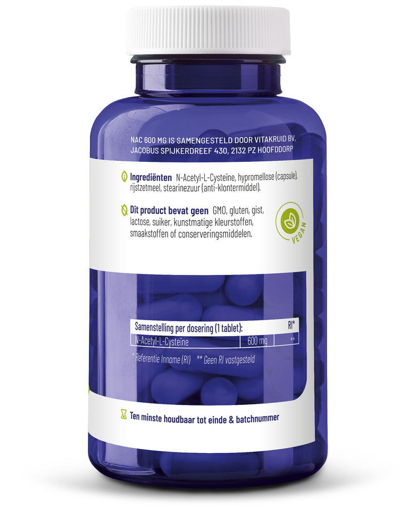 Vitakruid Nac 600 Mg N-Acetyl-L-Cysteïne (90 vega capsules) - image 2