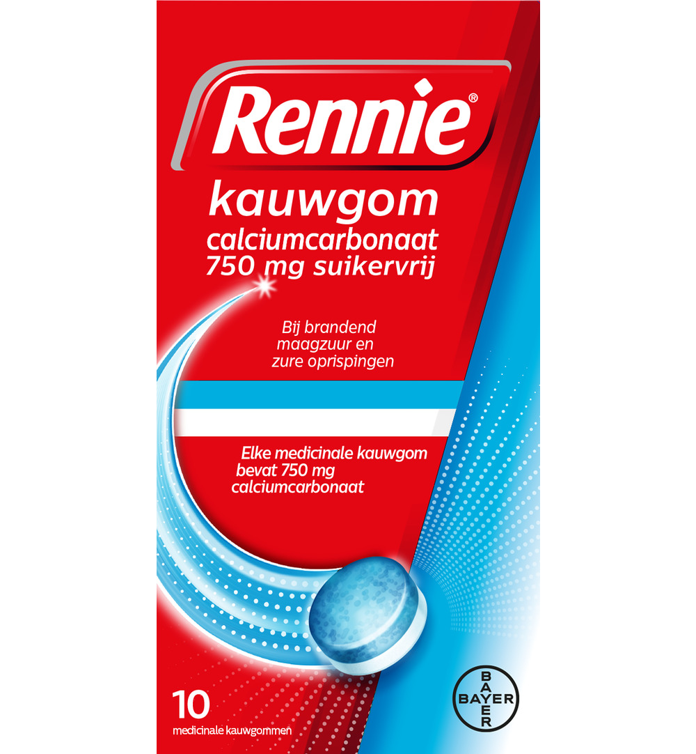 Rennie Kauwgom suikervrij 750mg (10stuks)