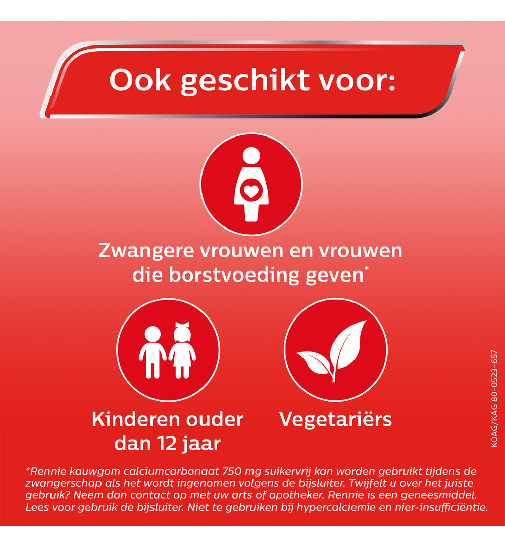 Rennie Kauwgom suikervrij 750mg (10stuks)