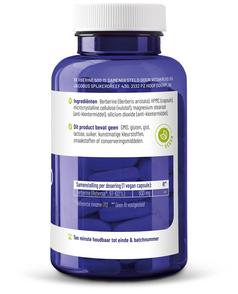 Vitakruid Berberine 500 Rebersa® 97-102% Berberine Zouten (90 vega capsules) - image 2