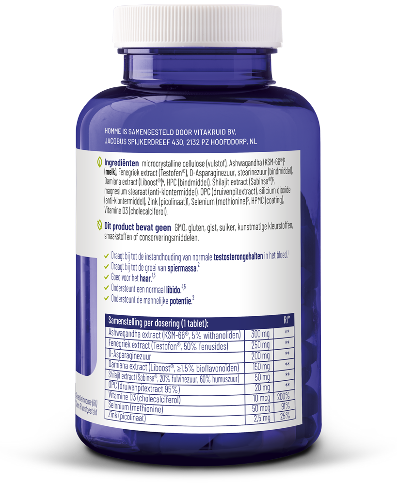 Vitakruid Homme Oa Ashwagandha Fenegriek Shilajit Damiana (90 Tabletten) - image 2