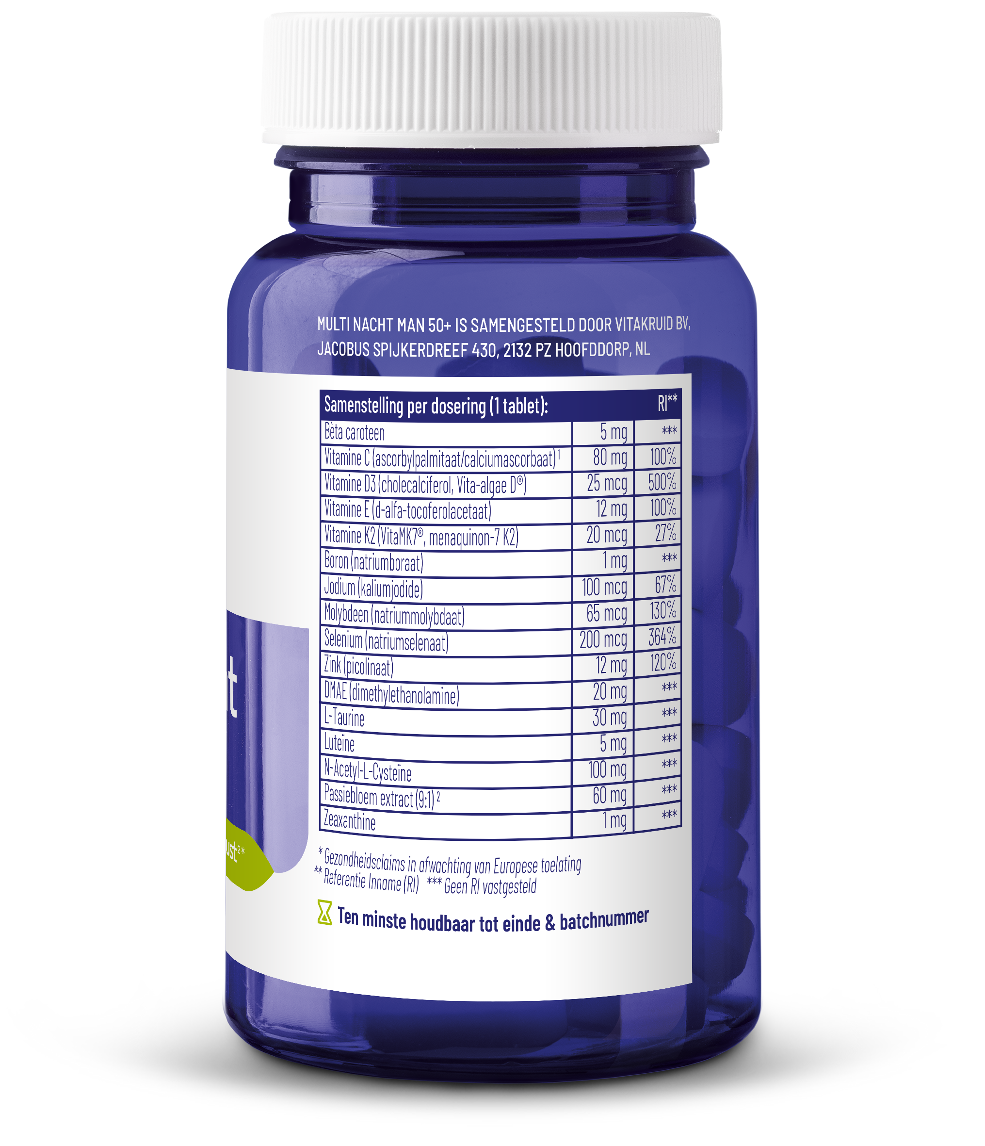 Vitakruid Multi Nacht Man 50+ 100% Vegan (30 tabletten) - image 2