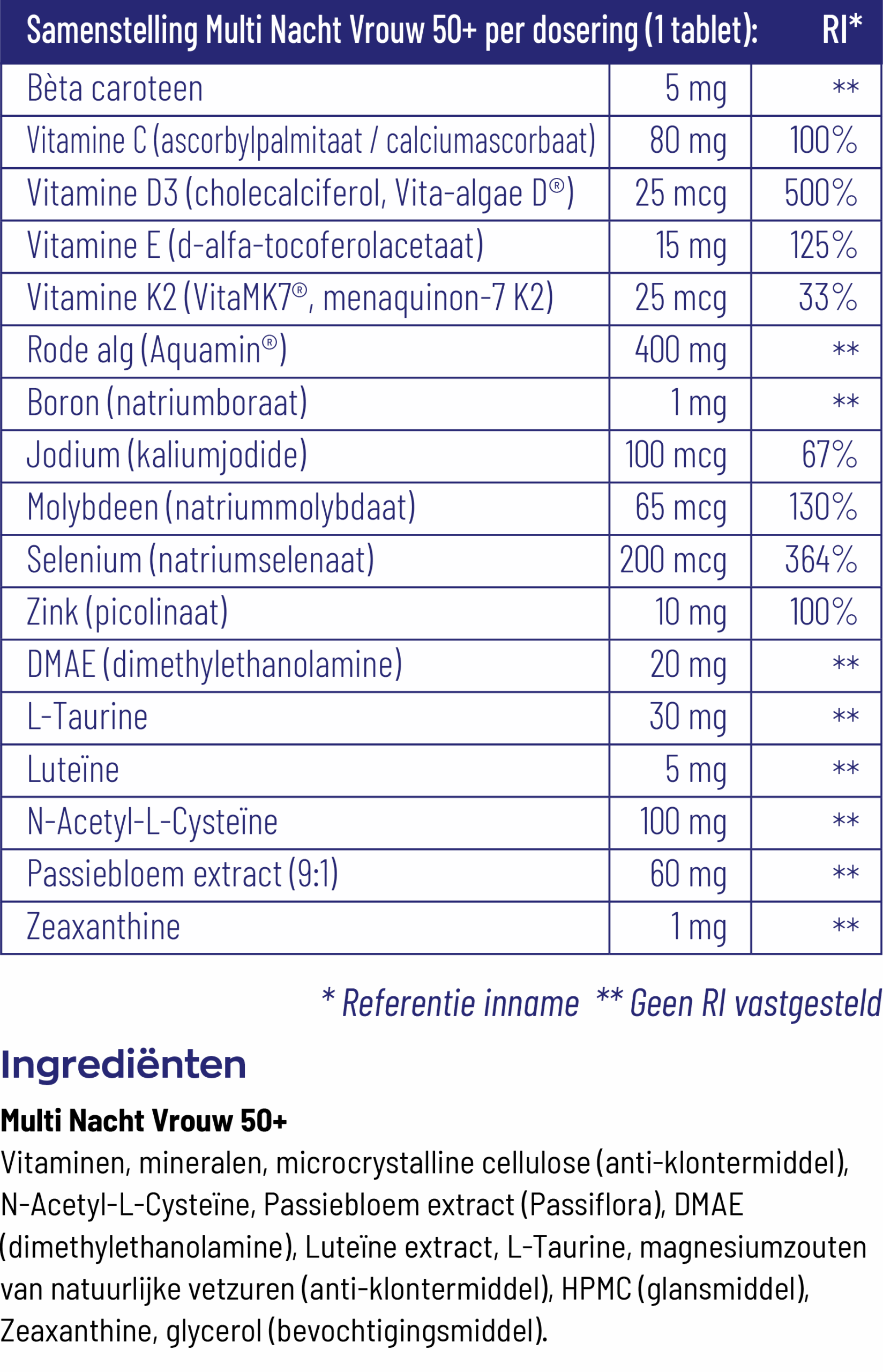 Vitakruid Multi Dag & Nacht Vrouw 50+ 100% Vegan (2 X 30 tabletten) - image 2