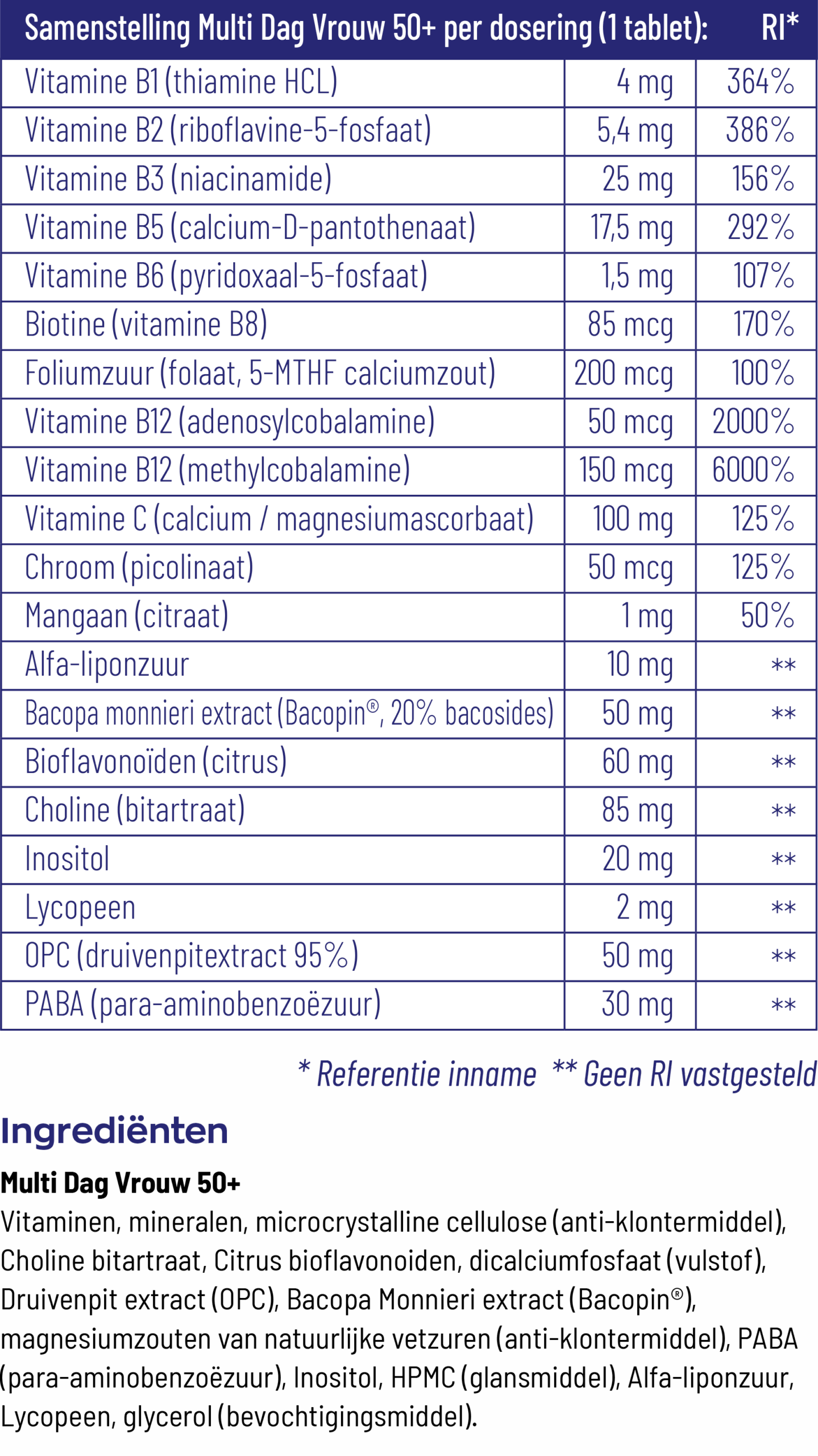Vitakruid Multi Dag Vrouw 50+ 100% Vegan (30 tabletten) - image 3