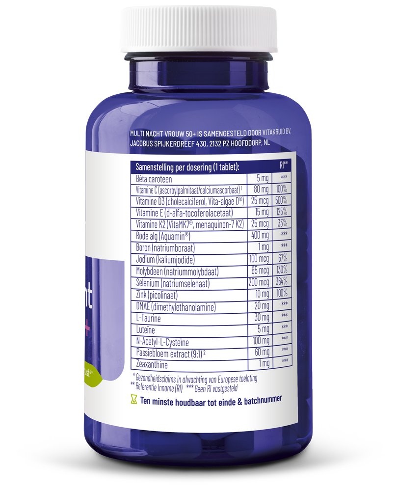 Vitakruid Multi Nacht Vrouw 50+ 100% Vegan (90 tabletten) - image 2