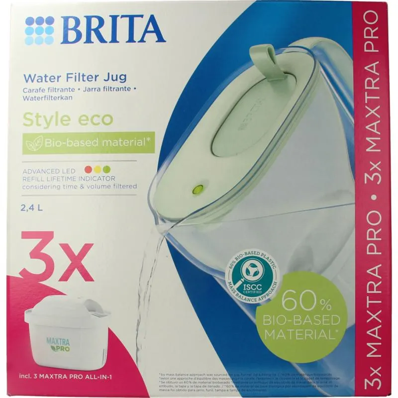 Brita Waterfilterbundel cool powdergreen + 3 filters (1 stuk)
