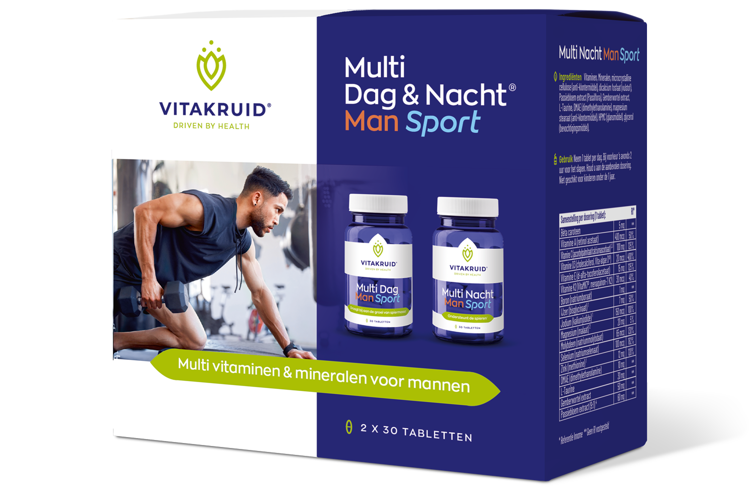 Vitakruid Multi Dag & Nacht Man Sport 100% Vegan (2 X 30 tabletten)